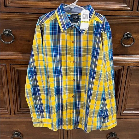 Nautica Boys Blue and Yellow Plaid Shirt - Picture 1 of 4